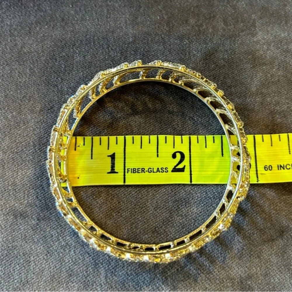 Crystal and Gold Color Slip On Bangle Bracelet - Picture 5 of 5